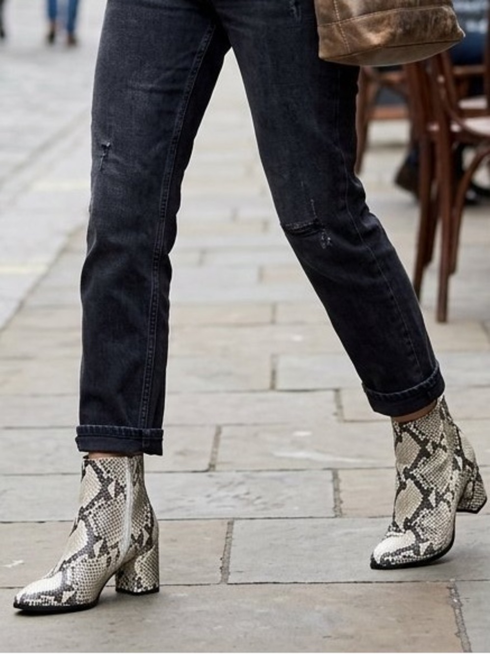 Madden Girl Snake Print Chunky Heel Ankle Boots Pointed Toe Booties 8.5M